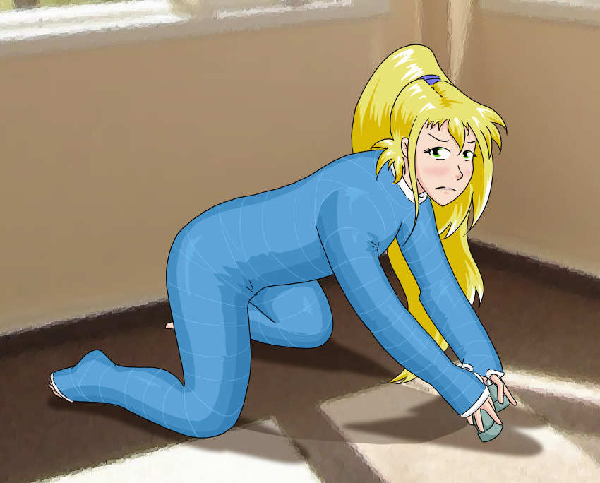 1girls all_fours blonde_hair bondage bound excilion female female_only femsub on_all_fours