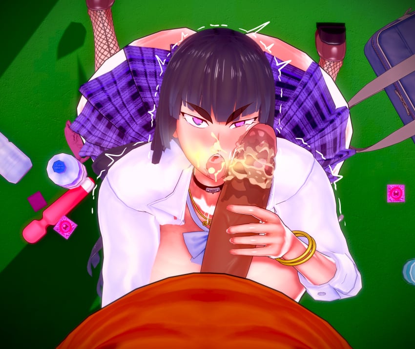 1boy 1girls 3d after_blowjob after_fellatio angry_face anime_girl big_breasts big_penis black_hair blowjob breasts condom cum cum_in_mouth cum_inside cum_on_face dark-skinned_male dark_skin drinking_cum excessive_cum female fishnets kill_la_kill kiryuuin_satsuki koikatsu koikatsu_(medium) looking_at_viewer male penis pinkemperor school_uniform semen semen_in_mouth semen_on_face sucking_penis suprised swallowing_cum uncensored