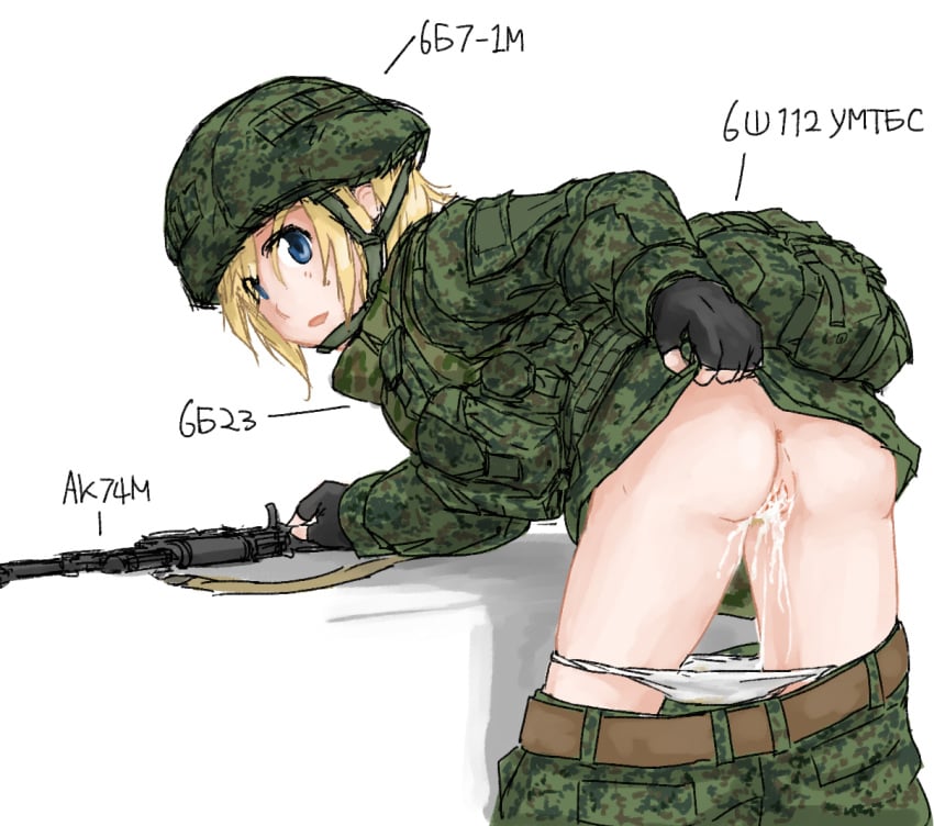 after_sex after_vaginal ak-74 anus assault_rifle blonde_hair blue_eyes cum cum_in_pussy dutchko emotionless emotionless_sex escape_from_tarkov female gloves grey-shop.ru gun hair hat headgear helmet indifferent load_bearing_vest looking_at_viewer military military_hat military_uniform open_mouth original presenting pubic_hair pussy ratnik rifle short_hair solo uniform weapon