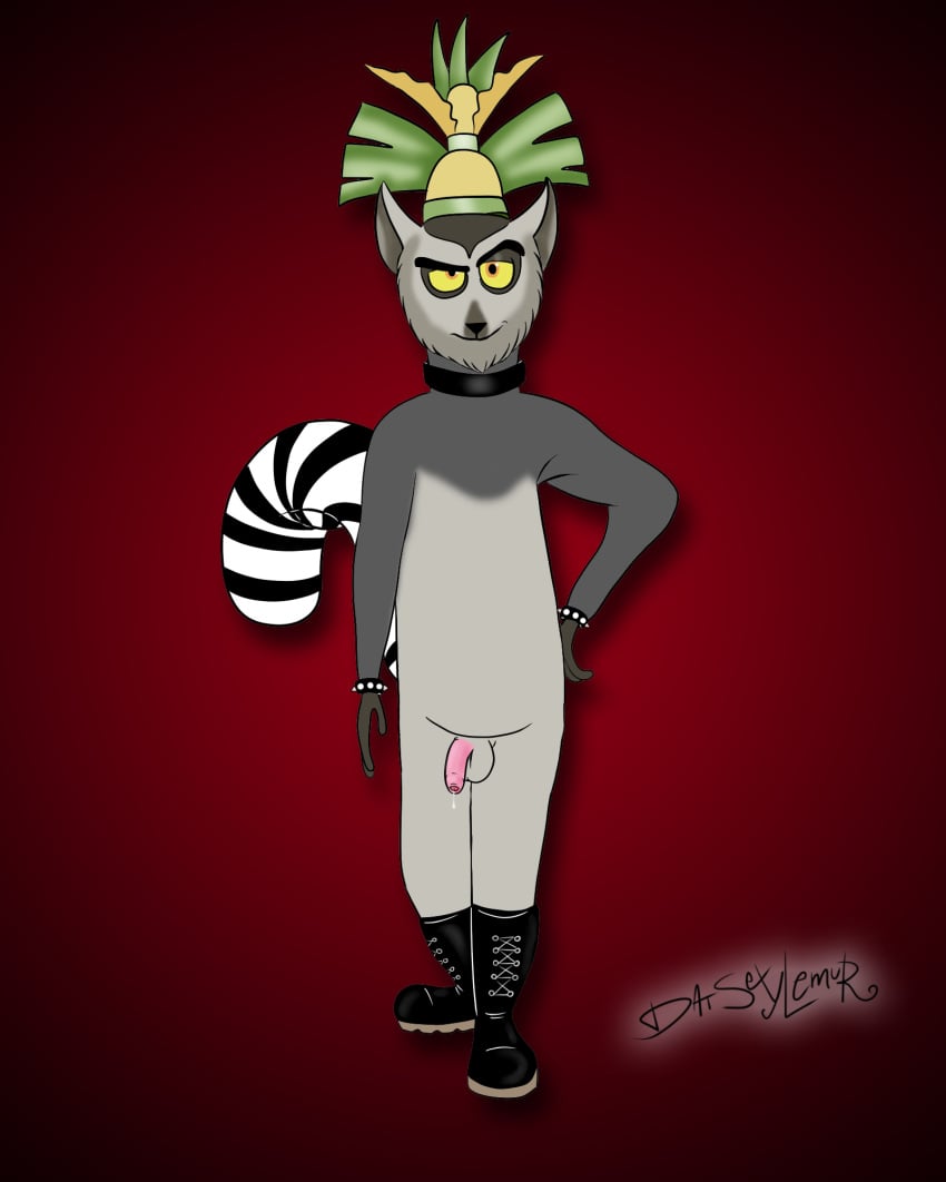 all_hail_king_julien balls boots clothing collar crown datsexylemur dreamworks feral flaccid footwear foreskin fur furry furry_only king_julien leather lemur madagascar_(series) male male_only mammal partially_retracted_foreskin penis pink_penis precum primate uncut