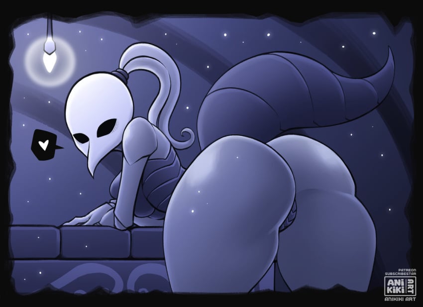 1girls anikiki_kun ass_focus black_eyes boob_squish bug_girl female female_focus female_only from_behind hollow_knight iselda_(hollow_knight) no_mouth pointy_nose ponytail tagme tail thick thick_ass thick_thighs visible_pussy