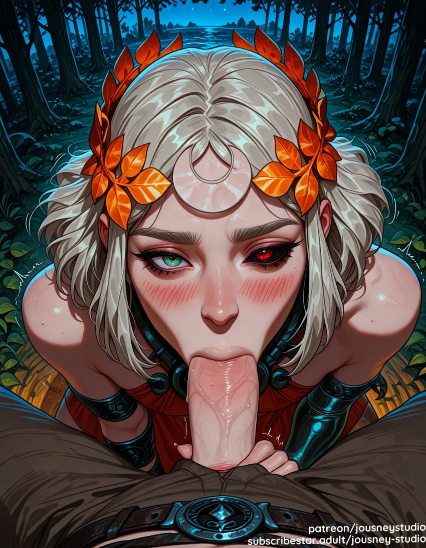 1boy 2boys ai_generated bangs bare_shoulders black_sclera blush breasts clothing colored_sclera dress elbow_gloves erection fellatio female female flower forest gloves grass greco-roman_clothes green_eyes grey_hair hades_(game) hades_2 hair_flower hair_ornament heterochromia jousneystudio laurel_crown lips looking_at_viewer makeup male male_focus male_pov melinoe_(hades) mismatched_sclera multiple_boys nature night nude oral outdoors penis plant red_eyes saliva solo_focus straight the_legend_of_zelda the_legend_of_zelda:_tears_of_the_kingdom tree white_hair yaoi