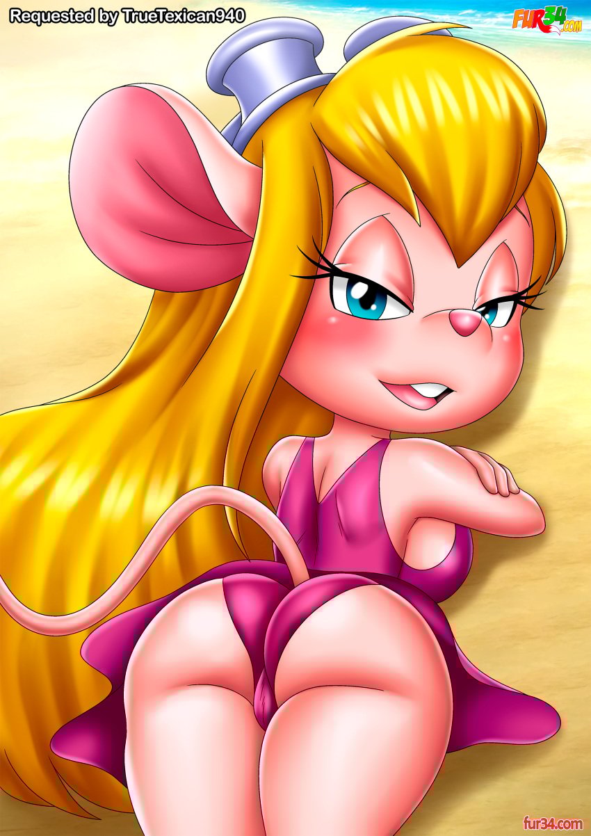 1girls anthro ass bbmbbf beach blush buckteeth chip_&#039;n_dale_rescue_rangers disney female female_only fur34 furry gadget_hackwrench looking_at_viewer mouse open_mouth palcomix rodent solo teeth tongue