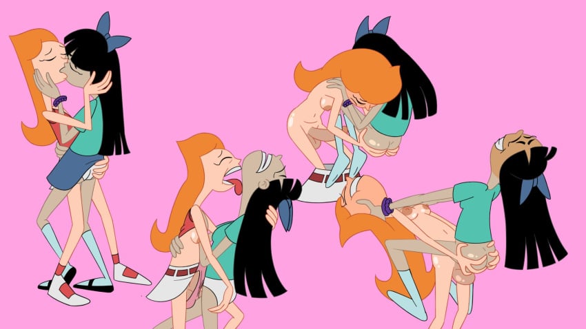 black_hair bow breasts candace_flynn disney disney_channel female futa_on_female futanari intersex jones_boi jonesbo50034805 lesbian_sex licking_neck making_out orange_hair phineas_and_ferb riding_penis skirt_removed stacy_hirano