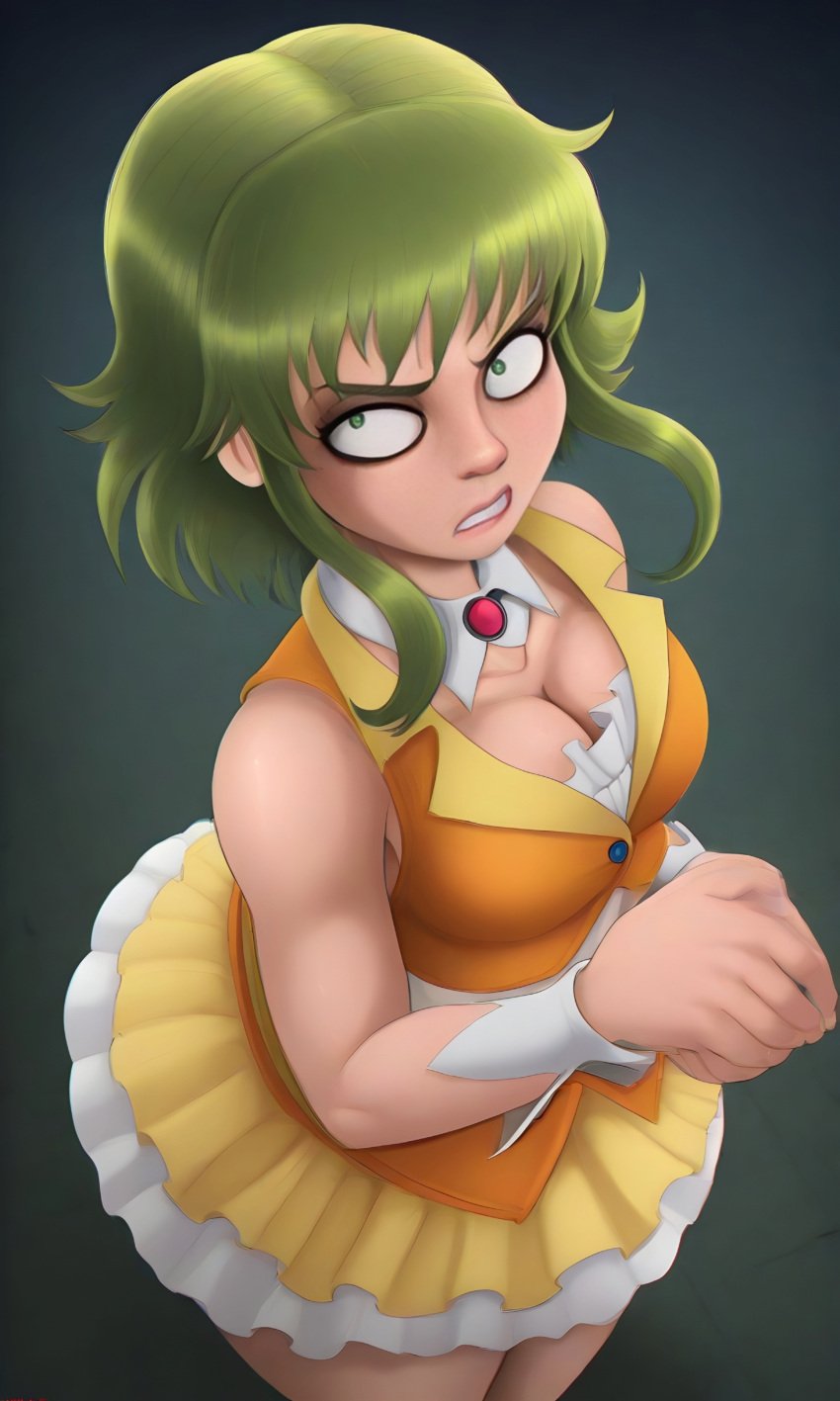 2025 ai_generated green_eyes green_hair gumi megpoid_gumi shadman_(style) shadman_homage vampiregurl vampiregurl_(artist) vocaloid