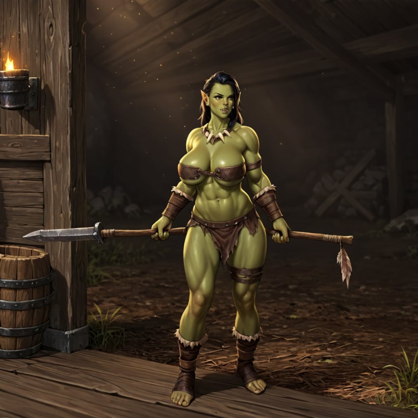 1girls ai_generated big_ass big_breasts big_butt black_hair breasts female green-skinned_female green_skin large_ass leather leather_bra muscular muscular_female nowrin orc orc_(warcraft) orc_female outdoors photoshop photoshop_edited solo solo_female spear stable_diffusion thick_thighs thighs tooth_necklace tribal_clothing warcraft warrior world_of_warcraft