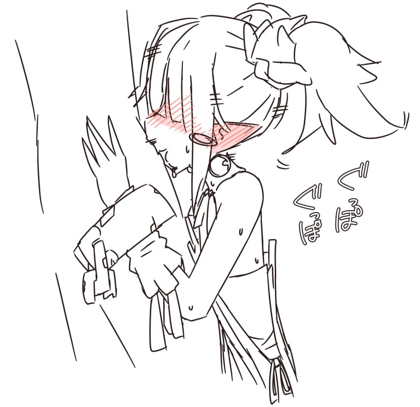 black_and_white blowjob cum cum_in_mouth disgaea femboy kyustep male_healer_(disgaea) nippon_ichi_software sketch