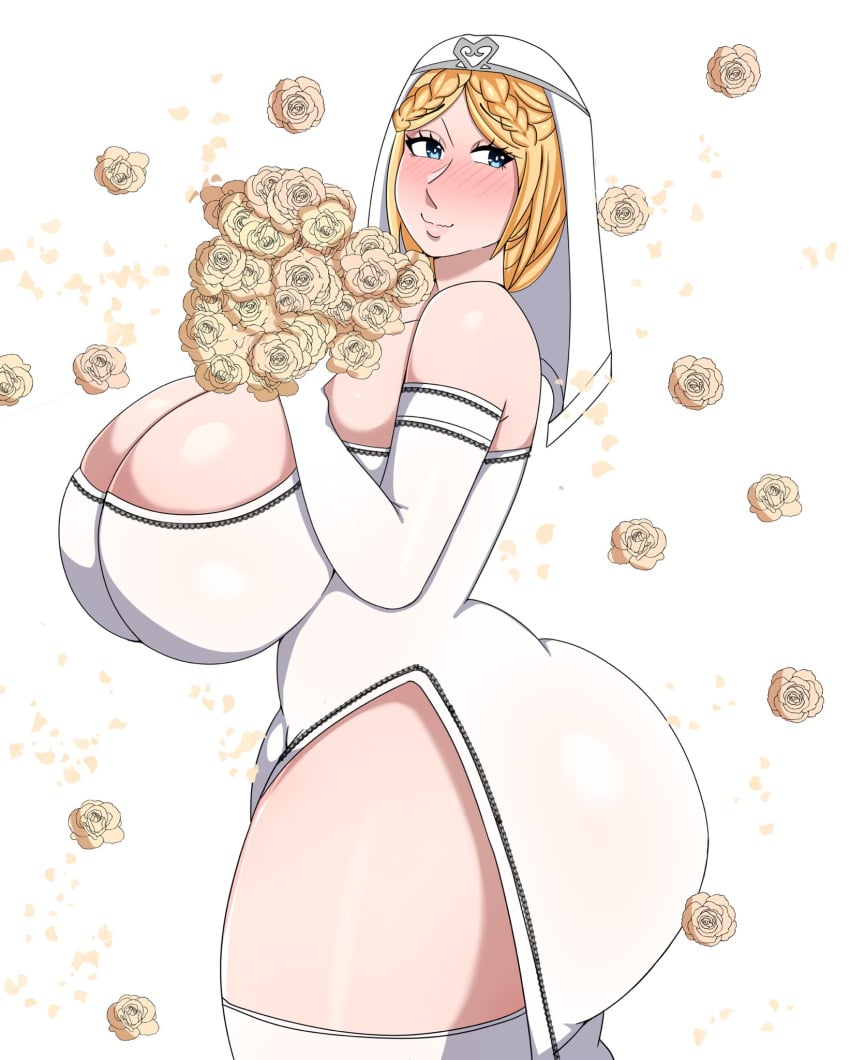 1girls ass blonde_hair cleavage female female_only huge_ass huge_breasts human murox78 revealing_clothes side_view skimpy solo solo_female standing thighhighs voluptuous wedding_dress