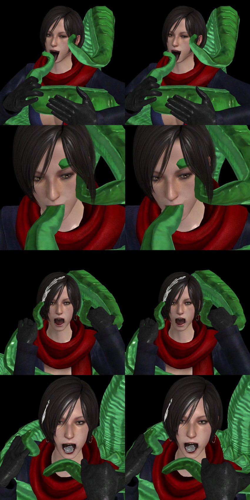 3d ada_wong ada_wong_(ty_brenneman) asian black_hair capcom carla_radames clone fellatio female oral parallel_stereogram resident_evil resident_evil_6 scarf stereogram tentacle tentacle_sex xnalara