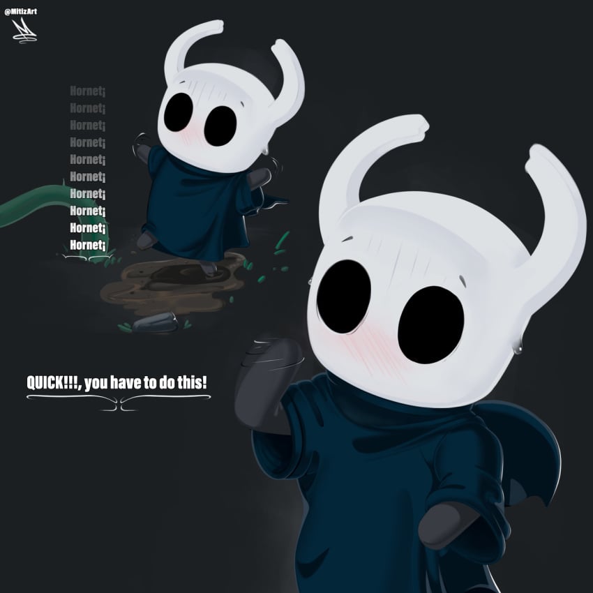 1boy hollow_knight mitiz-art pointing the_knight_(hollow_knight) vessel_(species)