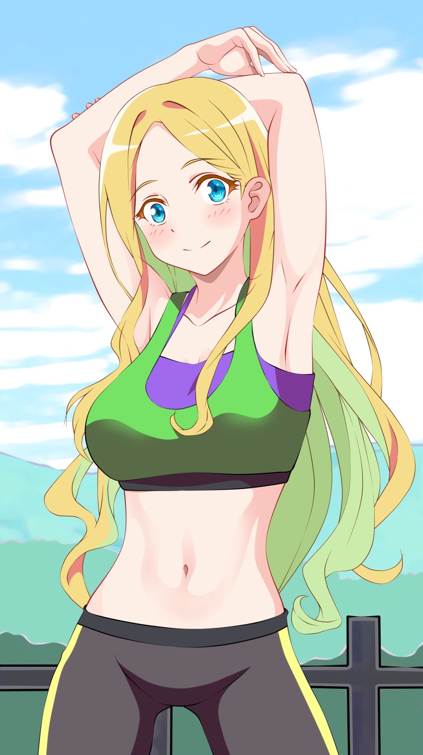 1female 1girls :) anna_aveiro_nakumura_dos_santos_moreira_cuccittini armpits belly belly_button big_breasts brazilian brazilian_female commentary_request english_commentary female female_only hi_res highres kiniro_tofu light-skinned_female light_skin na_nare_hana_nare solo solo_female sportswear very_high_resolution very_long_hair very_long_hair_female