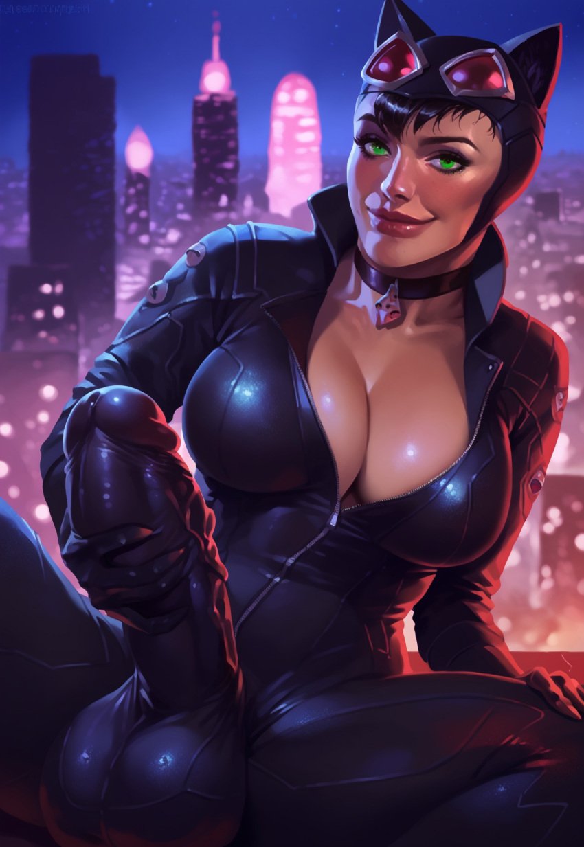 1futa ai_generated balls batman:_arkham_city batman_(series) big_balls big_breasts big_penis bodysuit breasts catwoman catwoman_(arkham) catwoman_(arkham_city) choker civitai cleavage dc_comics erection erection_under_clothes futa_only futanari futazealot green_eyes jerkingoff masturbation penis solo stroking_penis