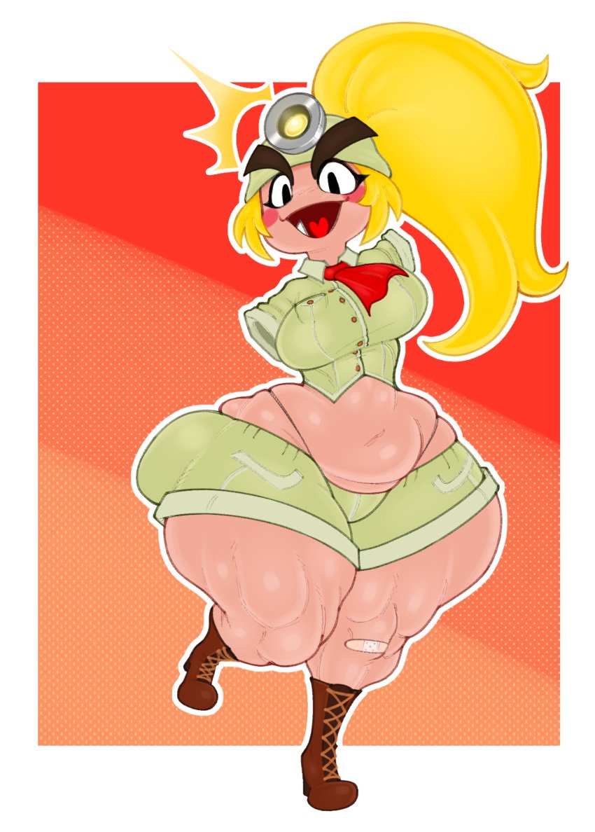 ass_bigger_than_head ass_focus big_breasts clothed dumptruck_ass female female_only gomibin_art goombella green_shorts huge_ass hyper_ass mario_(series) nintendo paper_mario paper_mario:_the_thousand-year_door shortstack