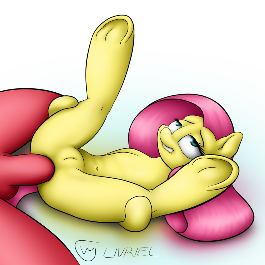 anal anal_sex anus ass balls big_macintosh_(mlp) big_penis clitoris equine eyelashes female feral flat_chested fluttershy_(mlp) friendship_is_magic green_eyes hair hooves legs_up livriel male mammal my_little_pony navel nude pegasus penetration penis pink_hair pink_tail pussy sex spread_legs spreading straight teeth underhoof wings