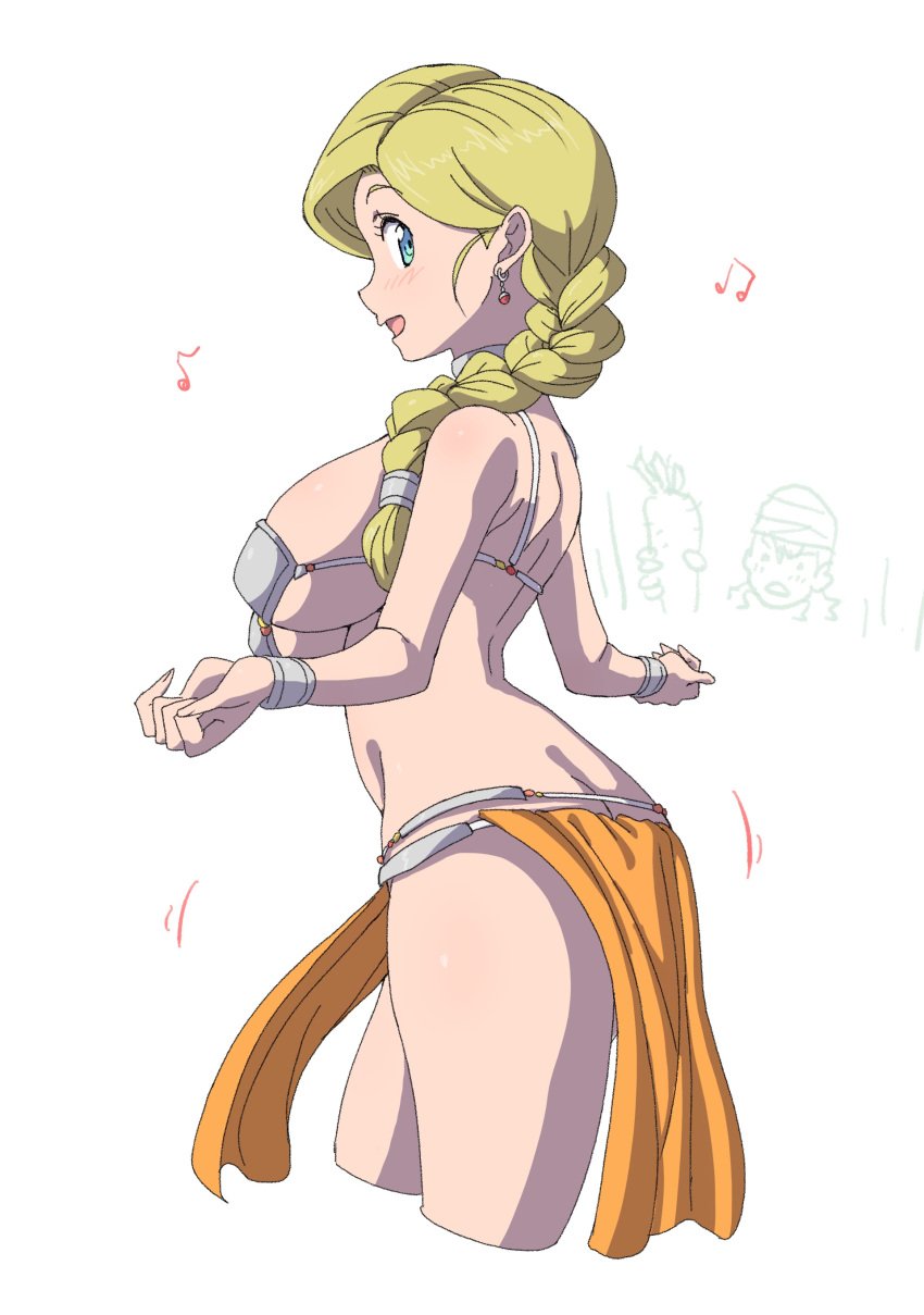 1girls aqua_eyes belly_dancer belly_dancer_outfit bianca_whitaker blonde_hair braided_hair dancer dancer_outfit dragon_quest dragon_quest_v harem_girl harem_outfit hero_(dq5) huge_breasts powerhamuhamu voluptuous