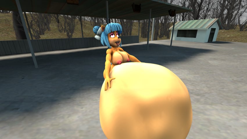 bandicoot big_belly blue_hair crash_(series) female furry huge_belly megumi_bandicoot multiple_prey nude source_filmmaker struggling_prey vore vore_belly vore_bulge