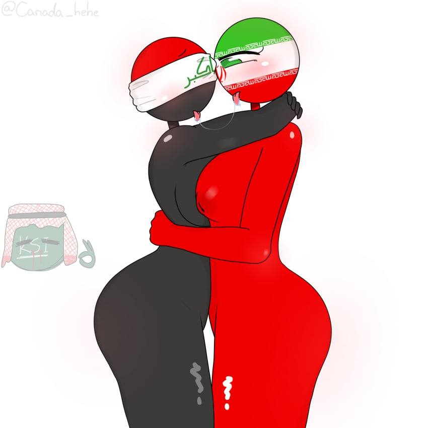 2girls black_body blindfold countryhumans countryhumans_girl iran_(countryhumans) iraq_(countryhumans) multiple_girls red_body saudi_arabia_(countryhumans) tongue_kiss xx.canada.xx