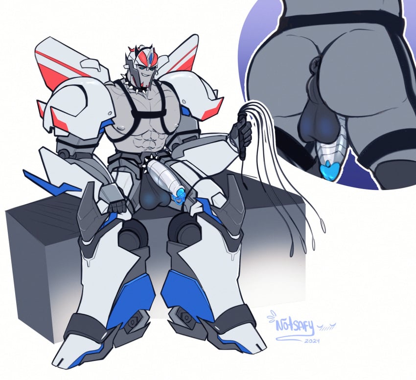 abs anus ass bdsm_gear bdsm_outfit big_ass big_balls big_penis bondage chest_harness cock_ring collar cybertronian devil_horns garter_belt garter_straps male muscular not_safy pecs penis precum robot semi-erect sitting smirk smokescreen solo_male spiked_collar transformers transformers_prime whip