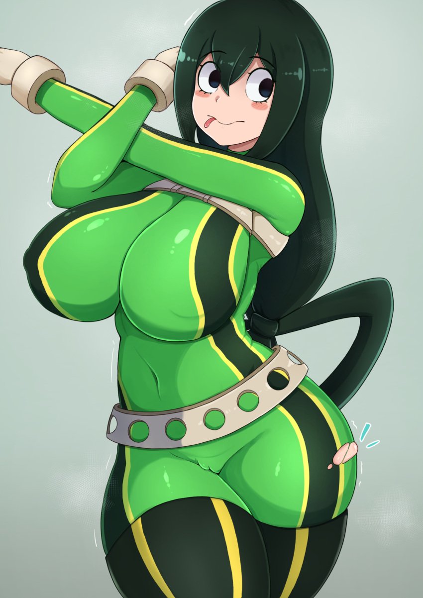 1girls bodysuit breasts female green_hair hero_outfit_(mha) hips huge_breasts large_breasts light-skinned_female light_skin long_hair my_hero_academia naughty_face sleeptopi thick_thighs thighs tsuyu_asui wide_hips