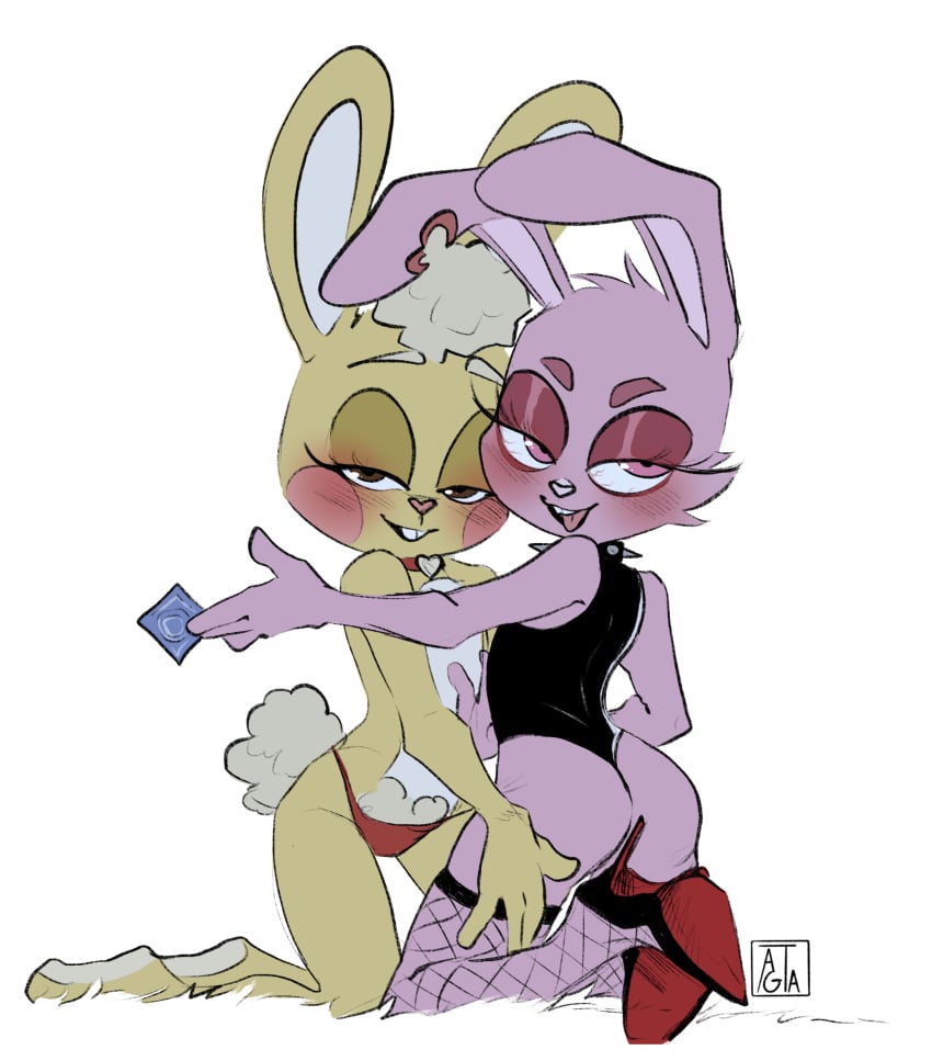 2boys 4_fingers agtartzz anthro anthro_only ass black_clothing black_legwear black_leotard blush blush_lines brown_eyes buckteeth bunny bunny_ears bunny_tail collar color colored condom condom_wrapper crackbunny crossover cuddles_(htf) digital_drawing_(artwork) digital_media_(artwork) eye_contact eyelashes eyes_half_open eyes_mostly_closed femboy femboy_only fishnet fishnet_legwear fishnet_stockings fishnets furry furry_male furry_only gay half-closed_eyes half-dressed half_naked hand_on_leg hand_on_thigh happy_tree_friends heels hi_res high_heels high_resolution highres lagomorph legwear leotard leporid looking_at_viewer male male/male male_only mondo_media on_knees panties pink_eyes pink_fur pov_eye_contact rabbit rabbit_ears rabbit_tail red_clothing red_panties seductive seductive_eyes seductive_look seductive_smile shoes simple_background sleeveless spiked_collar stockings studded_collar the_crackpet_show tongue tongue_out underwear watermark yellow_fur