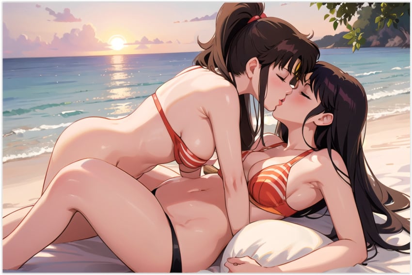 2females 2girls 2women ai_generated bishoujo_senshi_sailor_moon girl_on_girl lesbian_couple lesbian_domination lesbian_kiss lesbian_sex makoto_kino rei_hino sailor_jupiter sailor_mars small_breasts swimsuit yuri