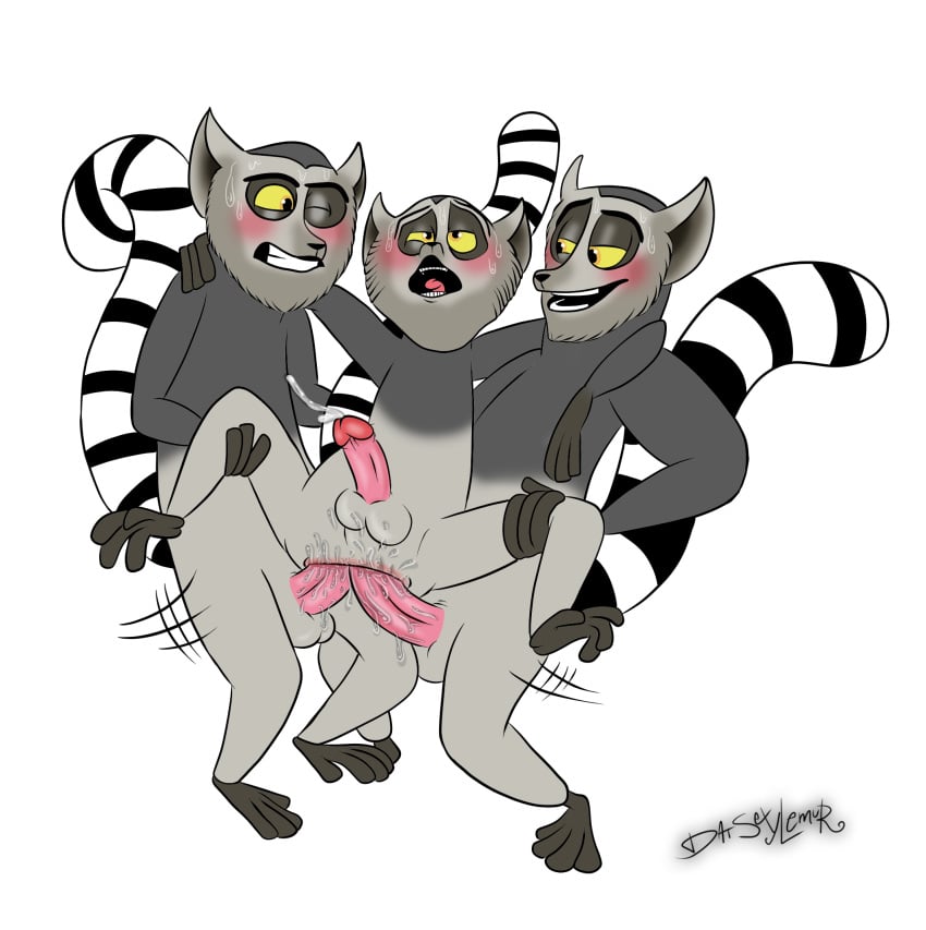 3boys 3male 3males anal blushing blushing_male blushing_profusely cum cumming cumshot datsexylemur double_anal double_anal_penetration double_penetration furry gay hands-free handsfree_ejaculation holding_legs lemur paws pink_penis sex yaoi