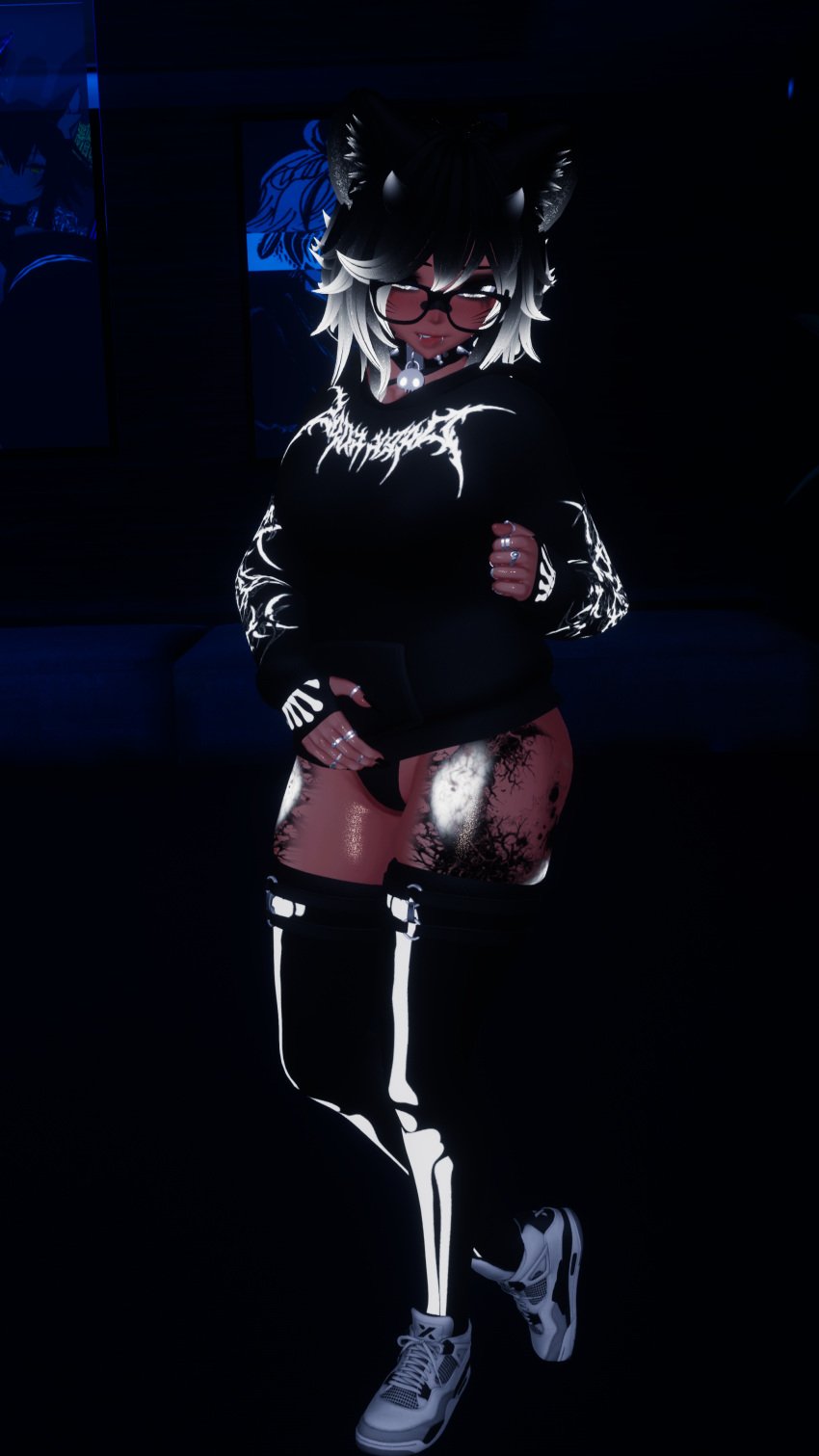 collar female femboy glasses hoodie panties selfie thighhighs thighs vrchat vrchat_avatar