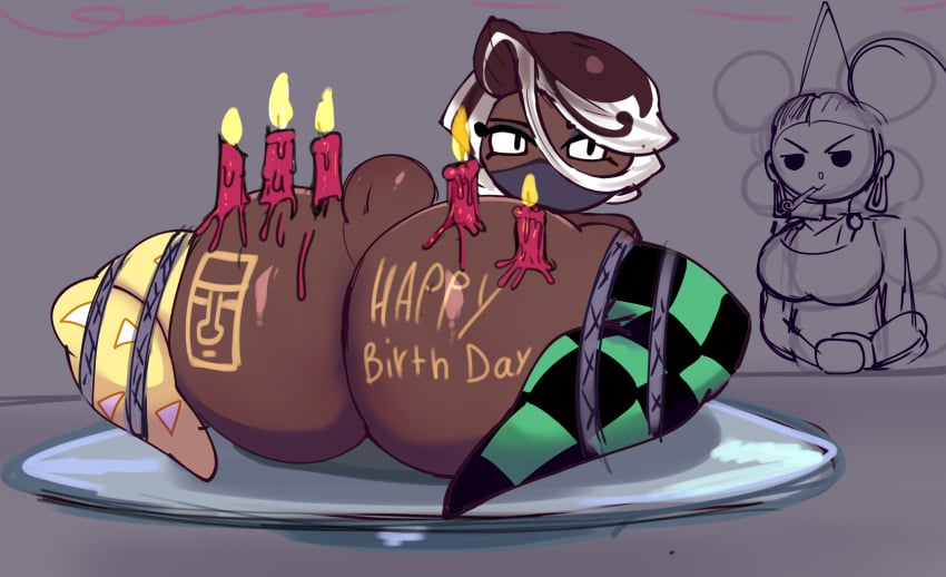 affogato_cookie big_ass big_butt birthday birthday_cake bondage cookie_run cookie_run_kingdom femboy feminine_male gagged khadhunter7 lezzy_(blackwhiplash) massive_ass oc original_character thick_ass thick_thighs tied_up