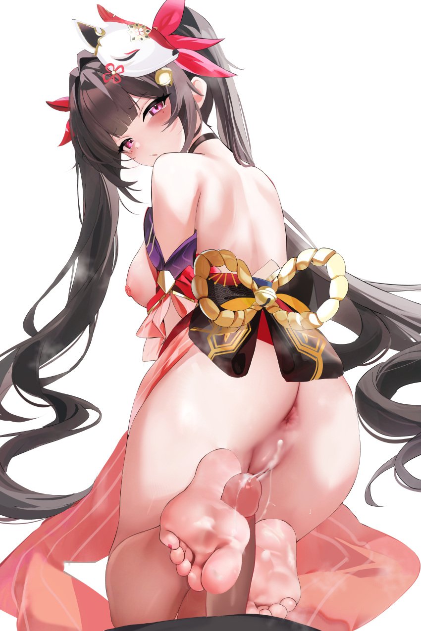 1girls ass asshole bare_back bare_shoulders black_hair blush breasts breasts_out cum cum_drip cum_in_pussy cum_inside cum_on_body cum_on_feet fantongjun feet footjob honkai:_star_rail honkai_(series) honkai_impact_3rd hoyoverse looking_at_viewer magenta_eyes mihoyo nail_polish nipple perfect_feet red_nail_polish red_nails reverse_footjob soles sparkle_(honkai:_star_rail) toes