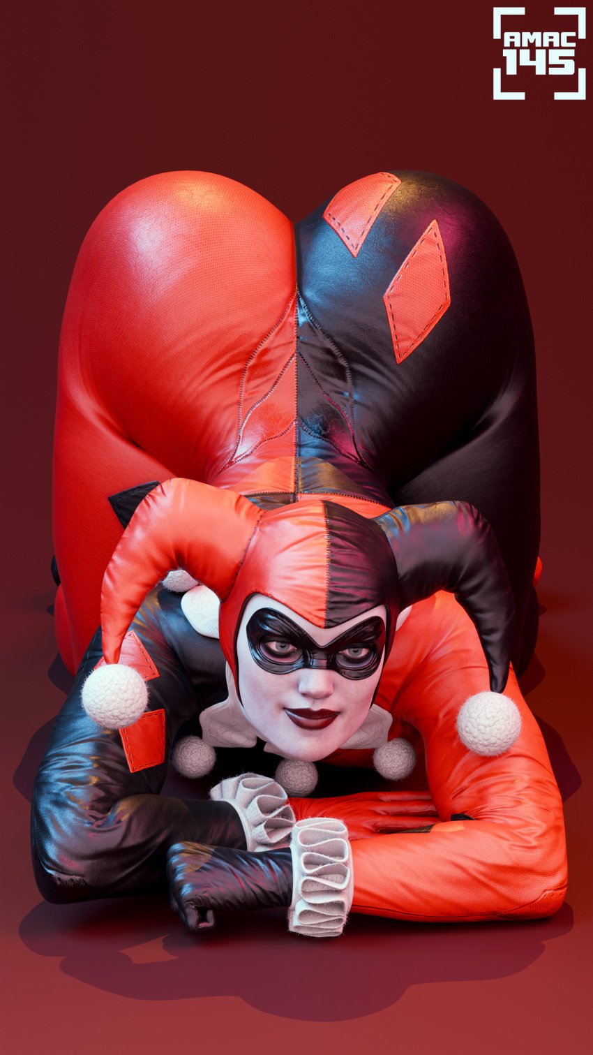 3d absurd_res amac145 ass_focus dc_comics harley_quinn_(classic) harley_quinn_(injustice) looking_at_viewer pinup rigid3d self_upload