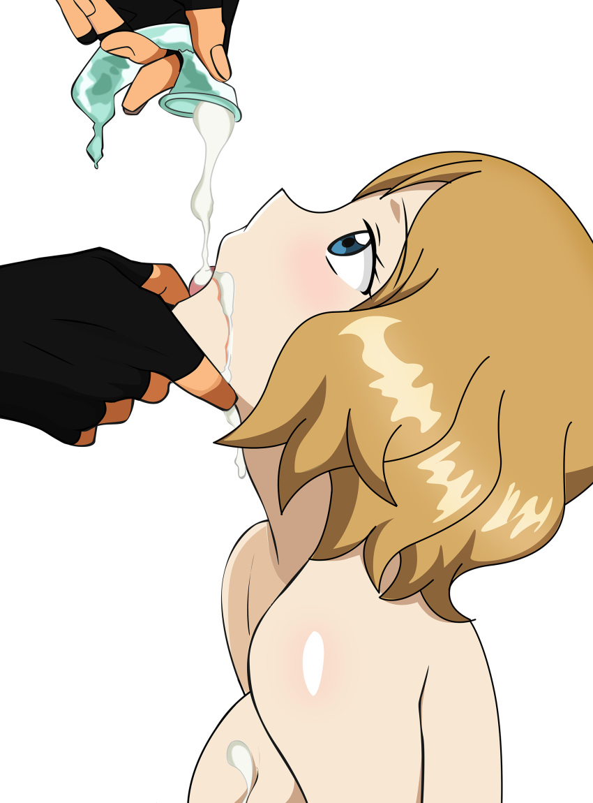 1boy amourshipping blue_eyes blush condom copy cum cum_in_mouth drinking_from_condom female fingerless_gloves gokkun human human_only nintendo nude pokemon pokemon_(anime) pokemon_xy satoshi_(pokemon) serena_(pokemon) short_serena tongue tongue_out