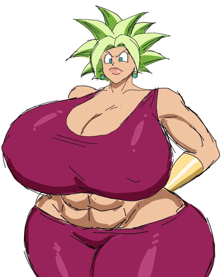 1girls abs alternate_breast_size big_lips blue_eyes dragon_ball_(series) dragon_ball_super female female_only green_hair huge_ass huge_breasts hyper_breasts kefla momijizx potara_earrings potara_fusion solo