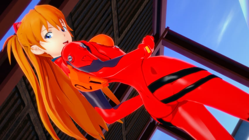 1girls 3d ass asuka_langley_sohryu big_ass blue_eyes bodysuit confident diagonal_angle fat_ass hi_res long_hair looking_at_viewer looking_back neon_genesis_evangelion open_mouth plugsuit pose posing sensual sideboob smile solo teeth tongue twintails voluptuous