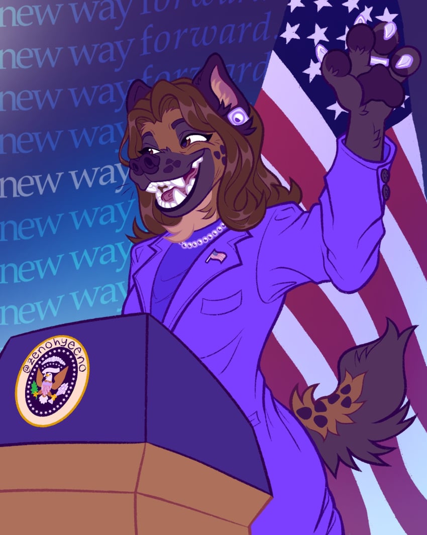 elections furry hyena kamala_harris kamala_harris_(hyena) reference_image safe zenohyeeno