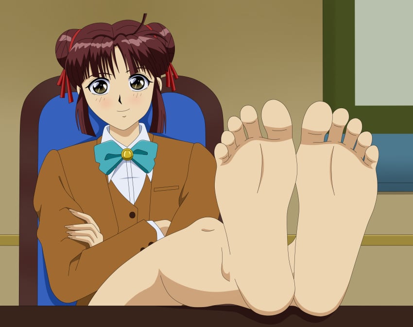 1girls feet feet_fetish feet_focus foot_fetish fushigi_yuugi ihaccer light-skinned_female light_skin looking_at_viewer miaka_yuki red_bow red_hair school_uniform schoolgirl schoolgirl_uniform shoes simple_background smile smiling smiling_at_viewer socks soles solo solo_female solo_focus