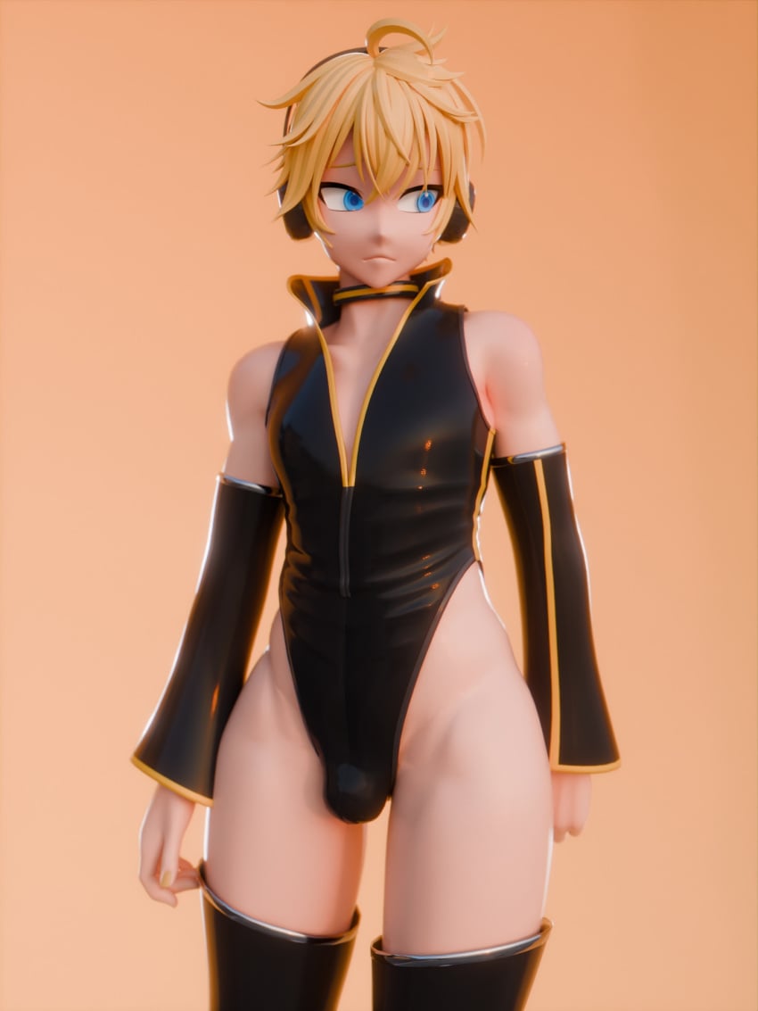 1boy 3d big_thighs blonde_hair blue_eyes huge_thighs kagamine_len large_thighs male male_only thick_thighs thighs vocaloid voluptuous yaja3d