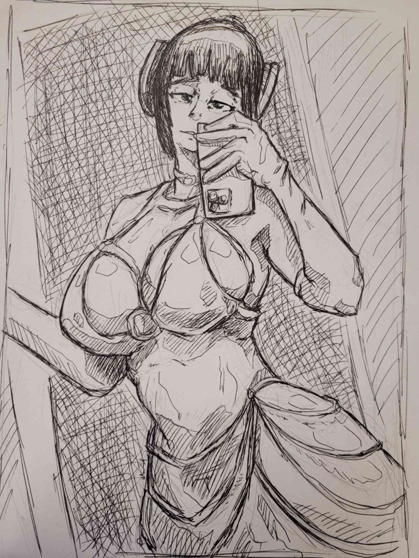 1girl android android_girl big_breasts bra breasts dress earpiece female_focus female_only headpiece honooafterdark is_(kamen_rider_zero-one) kamen_rider kamen_rider_zero-one_(series) large_breasts mirror mirror_reflection mirror_selfie phone revealing_clothes revealing_outfit robot robot_girl selfie short_hair sketch skirt solo suggestive