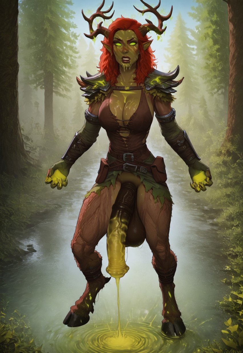 1futa aela_the_huntress ai_generated antlers armor balls big_balls big_breasts big_penis breasts civitai claws cum cum_drip cum_in_water cumshot dryad facepaint facial_markings forest futa_only futanari futazealot glowing_cum glowing_eyes glowing_genitalia glowing_penis green_cum green_eyes green_penis green_skin hooves horsecock huge_cock magic no_pupils penis red_hair skyrim solo spriggan the_elder_scrolls transformation unusual_cum