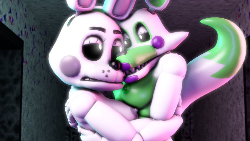 3d 4k animatronic arms_around_back arms_around_partner arms_around_waist bedroom_eyes black_eyes breasts_touching bunny bunny_ears bunny_girl closeup cuddle disboi215 faces_touching five_nights_at_freddy's five_nights_at_freddy's_world fnaf fnaf_world fox fox_ears fox_girl fox_tail glowing_eyes green_body green_nipples grey_cheeks grey_nipples hands_on_back highres hug lgbt lipstick looking_at_each_other looking_at_partner mangle_(fnaf) mouth_closed open_mouth purple_cheeks purple_lipstick robot rosy_cheeks sfm shiny_body source_filmmaker tangle_(fnaf) toy_bonnie_(fnaf) white_body white_eyes white_rabbit_(fnaf) wholesome yuri yuri