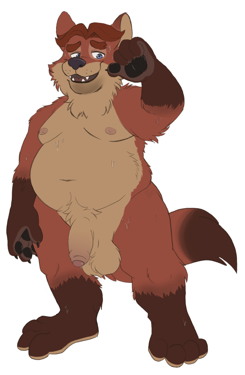2025 anthro balls belly black_nose canid canine disney flaccid fox genitals gideon_grey hi_res male mammal moobs navel nipples penis simple_background slightly_chubby solo tbid white_background zootopia