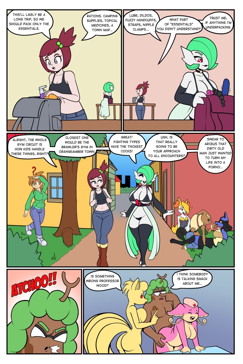absurd_res ambiguous_penetration anthro audino bent_over big_breasts braixen breasts clothed clothing comic dialogue female female/female fours_(artist) fourssss gardevoir generation_1_pokemon generation_2_pokemon generation_3_pokemon generation_4_pokemon generation_5_pokemon generation_6_pokemon green_hair grey_eyes group group_sex hair hi_res human human_on_anthro humanoid humanoid_on_anthro interspecies lopunny lucario male male/female mammal mff ninetales nintendo nurse_clothing penetration pokemon pokemon_(species) purple_hair red_eyes sex size_difference skimpy small_dom_big_sub sudowoodo threesome town white_body white_skin
