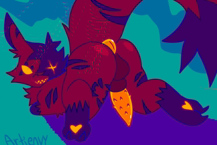 animal_genitalia anus artienvy artificer_(rain_world) ass ass_up claws facial_scar feral fur genitals hi_res looking_at_viewer male one_eye_closed pawpads penile_spines penis presenting presenting_anus presenting_hindquarters presenting_penis purple_scar rain_world red_body red_fur red_tail scar scars_all_over sheath slugcat solo spread_legs spreading tail tail_tuft tapering_penis toothy_grin tuft videocult yellow_anus yellow_eyes yellow_pawpads