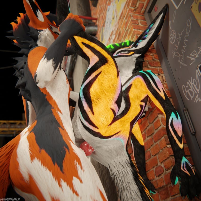 1:1 3d_(artwork) absurd_res against_surface against_wall alley anal anal_sex animal_genitalia animal_penis anthro anthro_on_anthro anthro_penetrated anthro_penetrating anthro_penetrating_anthro balls biped black_body black_fur blender_(artwork) blender_cycles blue_body blue_fur bodily_fluids brown_body brown_fur canid canine canine_genitalia canine_penis canis claws clothing cum cum_dripping_from_penis cum_in_ass cum_inside cum_on_belly cum_on_body cum_on_penis depth_of_field digital_media_(artwork) dominant dragonplayer duo erection fox fur genital_fluids genitals grey_body grey_fur hair hi_res holding_leg inside knot male male/male male_penetrated male_penetrating male_penetrating_male mammal multicolored_body nude on_ground open_mouth orange_body orange_fur orgasm outside outside_sex paws penetration penis pink_penis public public_sex rebelman red_penis reflection rexouium sex slim slim_anthro slim_male slim_sub smile standing submissive submissive_male tail tristanasher white_body white_fur yellow_body yellow_fur
