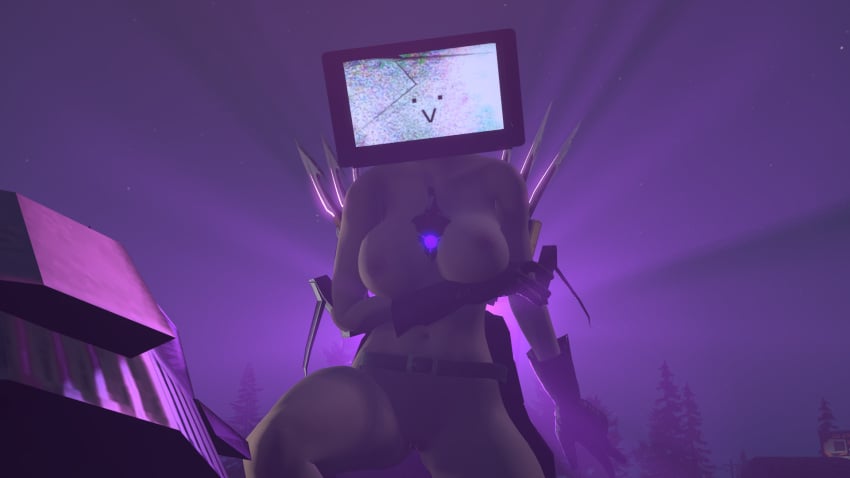 :> breasts injured object_head skibidi_toilet sosal titan_tv_woman_(skibidi_toilet) tv tv_head tv_screen tv_woman