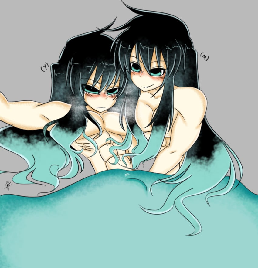 2boys blush gay incest jerkingoff_another kimetsu_no_yaiba long_hair male masturbation muichiro_tokitou muscles taboo tagme twincest under_blanket yuichiro_tokitou