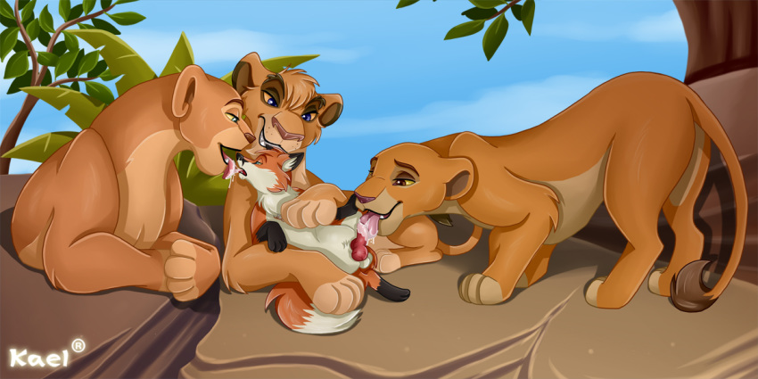 canine disney feline female female_feral feral fox kael_tiger kiara kissing licking lion male mammal nala oral penis straight the_lion_king tongue tongue_out vitani