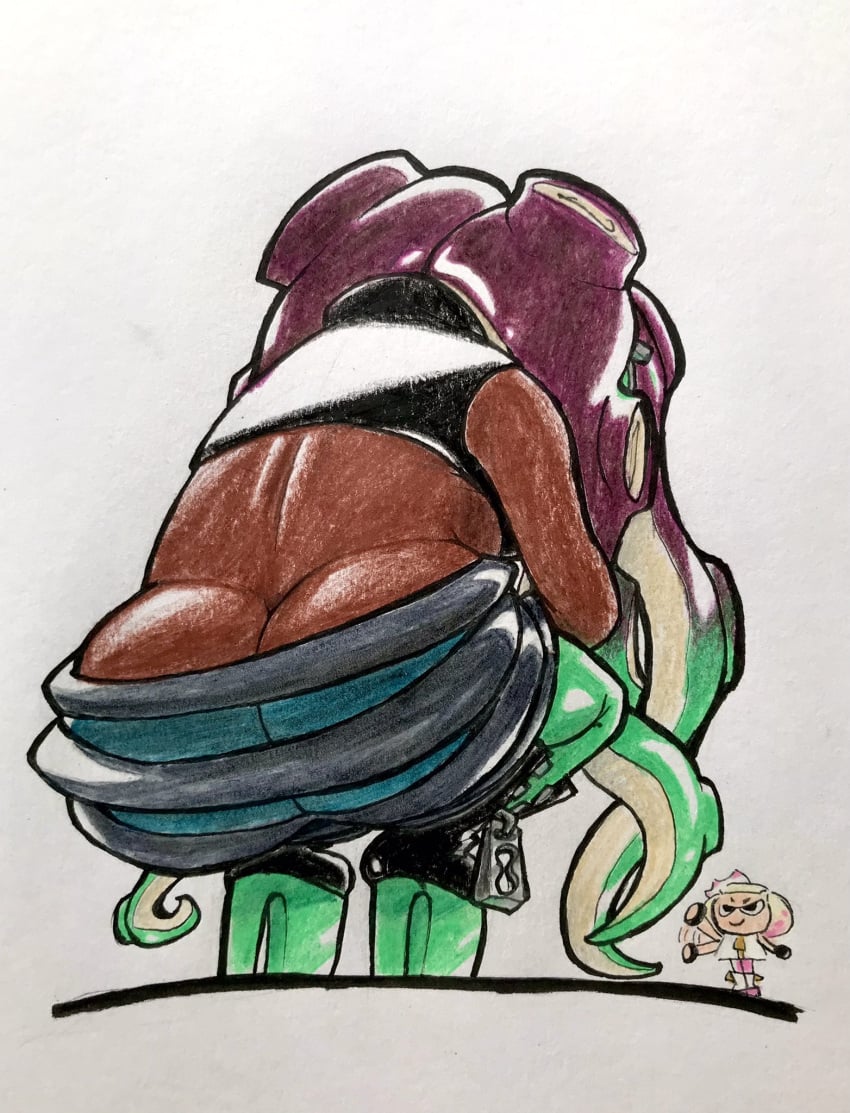 ass big_butt bubble_butt butt_crack crouching marina_(splatoon) no_panties pearl_(splatoon)