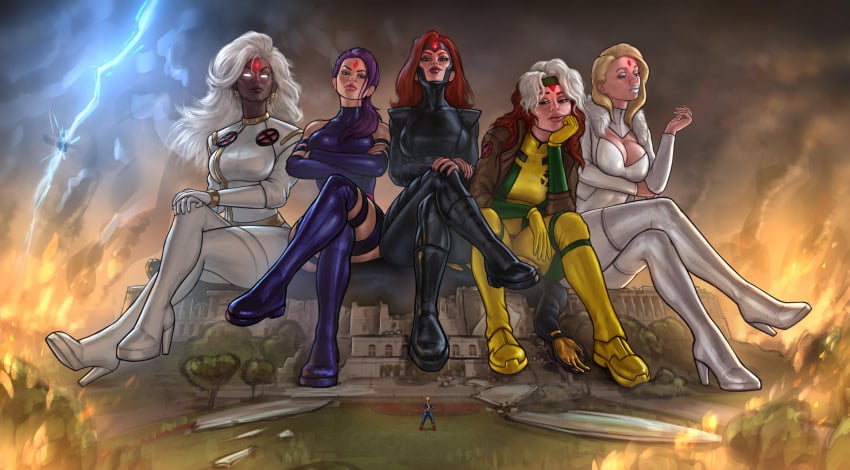 anna_marie avengers betsy_braddock blonde_hair brown_hair captain_marvel carol_danvers clothing dark-skinned_female defeated emma_frost facesitting female femsub giantess human_furniture humiliation janet_van_dyne jean_grey lesbian_domination marvel marvel_comics ororo_munroe phoenix_(x-men) pickyroman psylocke purple_hair red_hair rogue_(x-men) storm_(x-men) streaked_hair wasp_(marvel) white_hair white_queen x-men