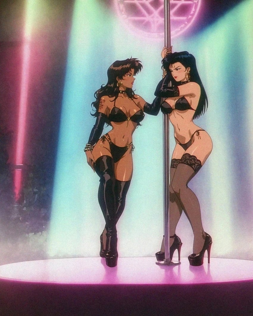 2girls ai ai_generated anime_style female retro_artstyle stripper stripper_pole