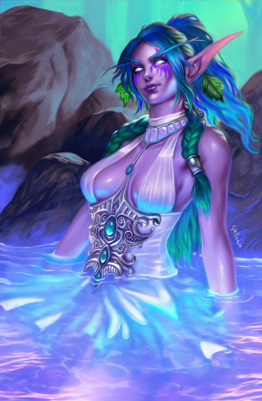 clothed clothing eyebrows kylekayhos kylepunk medium_breasts moonwell night_elf tyrande_whisperwind warcraft world_of_warcraft